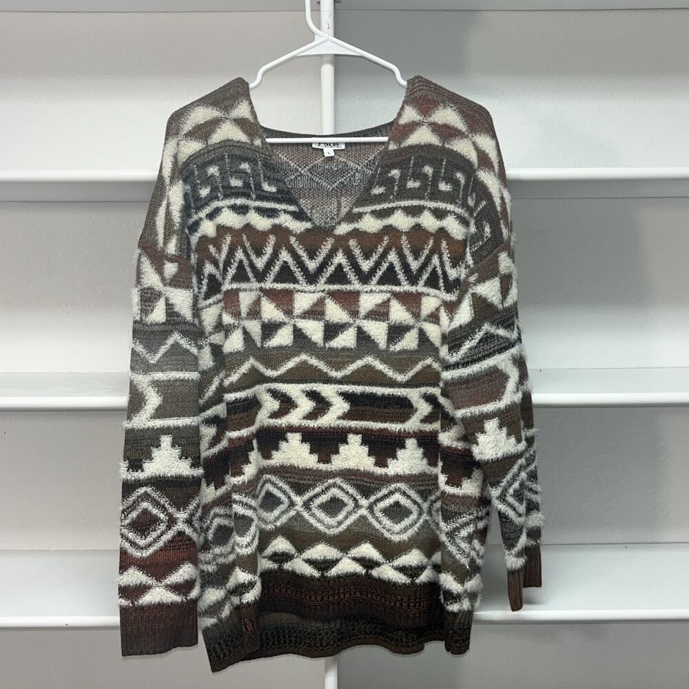 Paris Hues Sweater Womens Large Aztec Boho Southwestern Fair Isle Cozy Fall